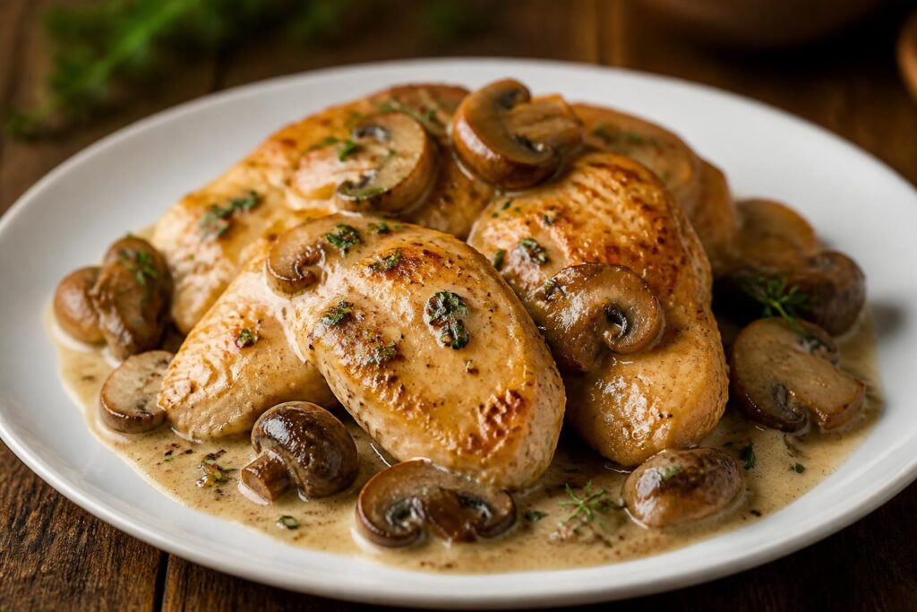 découvrez nos recettes savoureuses de poulet aux champignons, relevées d'une sauce crémeuse à la moutarde, parfaites pour un repas gourmand et facile à préparer.